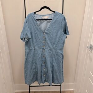 Short Sleeve Button Down Denim Mini Dress